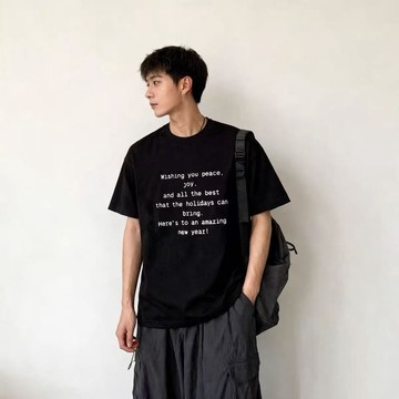 簡約圖案 寬鬆短T 短袖上衣 穿搭 個性男裝短袖上衣夏季新款字母印花百搭洋氣休閒薄款簡約T恤上衣