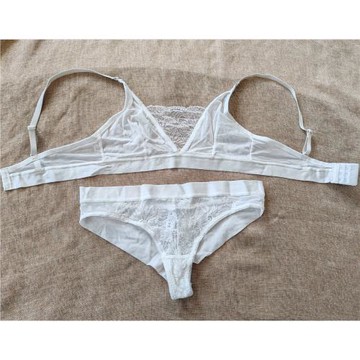 D14-08女士無鋼圈薄款三角杯法式蕾絲性感套裝白文胸內衣bralette