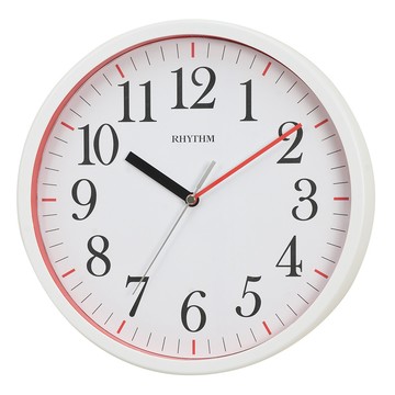 RHYTHM CLOCK 日本鐘 北歐品味居家客廳實用超靜音掛鐘(白框紅底)
