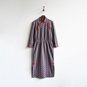 【蛋植物古著】菱藤針織中式風格古著旗袍洋裝