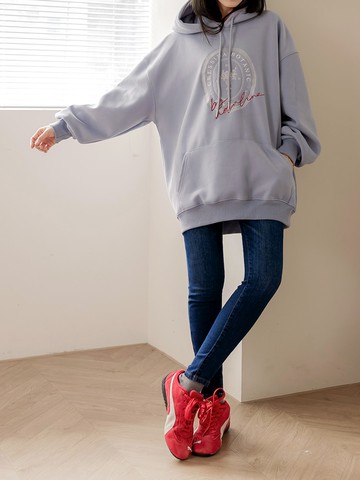 輕保暖磨毛彈力高腰窄管牛仔褲