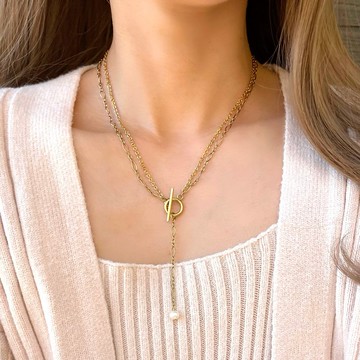 2way 雙鍊 淡水珍珠 T扣 項鍊 手術級不鏽鋼 可24小時配戴 真珠 禮物 珍珠項鍊 珍珠 防過敏