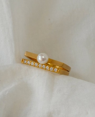 SV 2Way White Double ring 白色珍珠雙環戒指