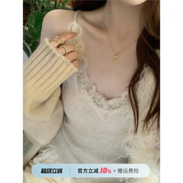 蕾絲吊帶內搭女針織背心2025新款打底設計感小眾純欲絕美v領上衣