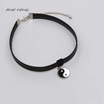 RC.暗黑太極choker 手作復古原宿黑色皮質鎖骨脖子細頸鏈帶短項圈
