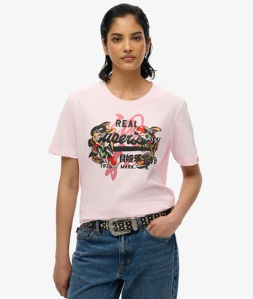 Superdry Women's Vintage Logo Tokyo Relaxed T-shirt Pink Size: 6