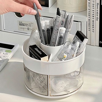 台灣現貨🏆旋轉收納筆筒 Ins風 創意收納盒  文具收納盒 桌面抽屜收納盒 辦公室筆桶 多格收納架 360度旋轉筆筒