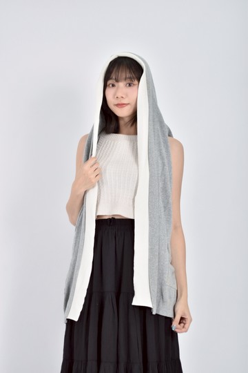 (L) dailo棉質純棉無袖連帽撞色灰色罩衫