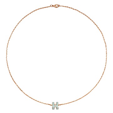 Hermes Mini Pop H 立體橢圓簍空項鍊(玫瑰金/粉藍)