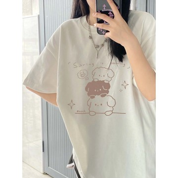 【PRPN】純棉T恤 韓系上衣 印花短袖 oversize寬鬆上衣 bf上衣 元氣少女短袖 落肩上衣 圓領短袖