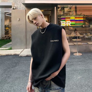 華夫格背心男夏季薄款無袖t恤潮牌寬松美式坎肩休閑運動砍袖上衣