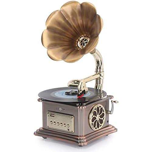 Mini Record Player with Aluminum Base, Phonograph Bluetooth Speaker, Aux-in, USB Port for Flash Drive, Vintage Gramophone Turntable for Hom 並行輸入品