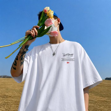 【隔日到貨！保持微笑字母印花】重磅短t280g純棉短袖T恤夏季短袖上衣美式復古上衣學生加大碼Oversize 男生T恤男