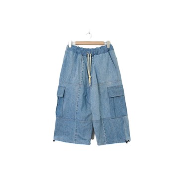 Back to Green-再製拼接褲 淺藍牛仔七分褲//p-01 vintage pants