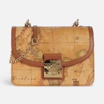 Alviero Martini 義大利地圖包 金屬鎖釦鍊條包-地圖黃