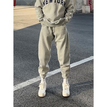 UNCLEBLUE 秋冬350g加絨字母高周波印花束腳衛褲寬松運動褲男