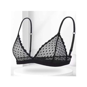 法式內衣性感純欲蕾絲全鏤空三角杯文胸舒適無鋼圈超薄杯女士內衣