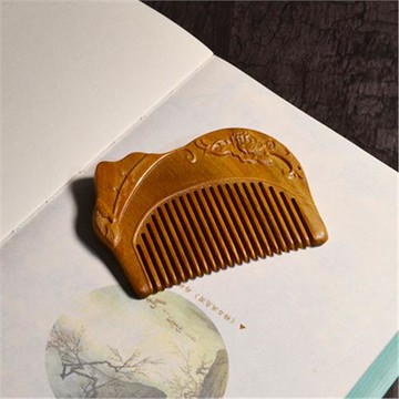 綠檀木單面旗袍雕刻復古梳 迷你款