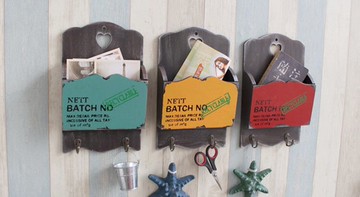 家居店鋪裝飾壁掛 美式鄉村復古木質做舊玄關收納壁飾 書報墻飾1入