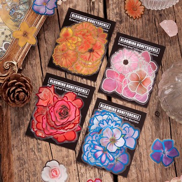 🍋檸檬青🍋清倉現貨盛開的銀花系列PET防水燙金花朵貼紙8款30枚入手帳裝飾素材