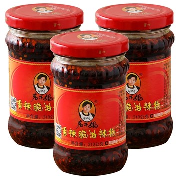 老干媽 香辣脆油辣椒 洋蔥香 花椒麻 獨特焦香甘美 無添加人工色素 無添加防腐劑 非基改大豆  210g  3罐