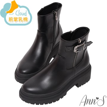 🌱 萬步推薦鞋最高現折$1200🌱Ann’S打造漫畫腿-素面六邊形釦帶輕量厚底軍靴5cm-黑