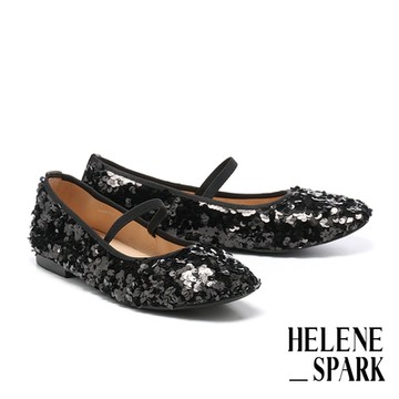 平底鞋 HELENE_SPARK 華麗 Star in Star 鬆緊帶瑪莉珍平底鞋－黑