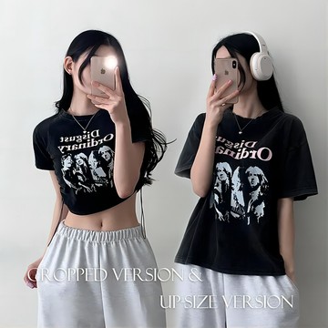 Vuja de 純棉 t恤 短袖上衣女 印花 T恤 韓國上衣 oversize T恤 潮流衣服 水洗做舊 美式復古