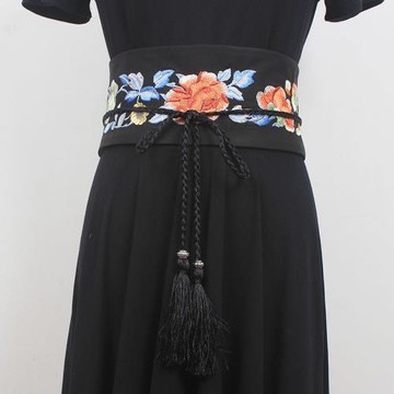 國風刺繡腰帶女寬裝飾漢服腰帶配裙子復古民族風中式皮帶古裝配飾