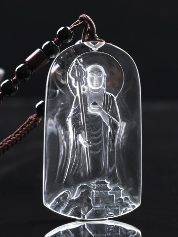 天然白水晶地藏王菩薩吊墜男女項鏈佛像掛墜地藏佛平安時尚掛件飾