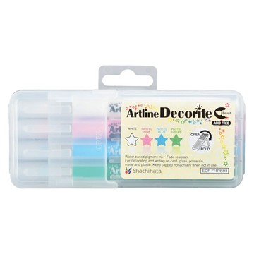 Shachihata 寫吉達 Artline Decorite 毛刷型螢光水板筆套裝 可用於卡片、玻璃、瓷器、金屬和塑料  4支  粉彩