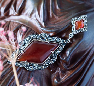 復古風紅玉髓純銀墜子 - 西洋古董首飾