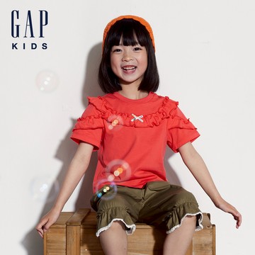 Gap 女幼童裝 純棉圓領短袖T恤-深粉紅(466582)