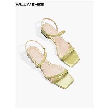 【折扣季】WILLWISHES 王玎設計法式方頭低跟一字帶涼鞋女平底鞋