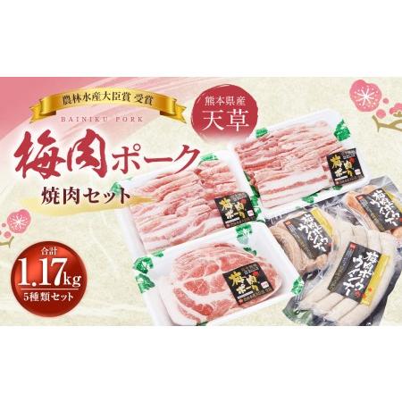 ふるさと納税 天草梅肉ポーク 焼肉 5種セット 1.17kg 豚バラ 肩ロース ウインナー 熊本県上天草市