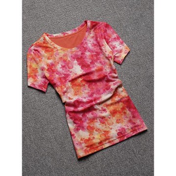 短袖t恤女2025夏裝新款圓領印花網紗打底衫顯瘦百搭體恤花色上衣