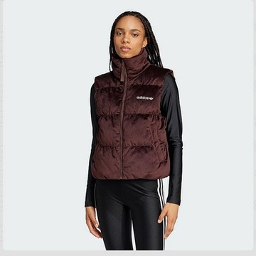 ADIDAS ORIGINALS 愛迪達 阿迪達斯 三葉草 女 羽絨背心 休閒背心-咖啡色 VELVET VEST-IW8388