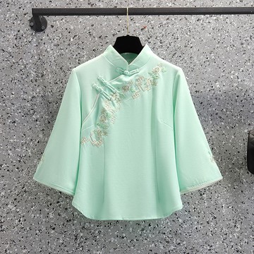 民國風仙氣學生裝漢服改良旗袍上衣中國風唐裝女茶藝采耳師工作服