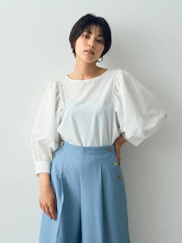 特殊荷葉摺邊寬袖襯衫(7A43L0A0630) - YECCA VECCA