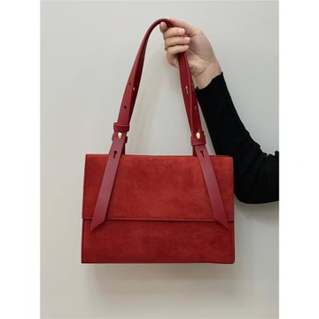 定范 很有高級感絲絨法棍包2025新款紅色婚包絲絨真皮手提單肩包