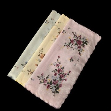 跨境熱銷29CM色底小碎花月牙邊印花全棉女手帕清爽花朵 9PCS