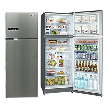 聲寶SAMPO星美滿極光鈦旗艦系列480L變頻雙門冰箱/SR-C48D(S1)/銀色+送吹風機