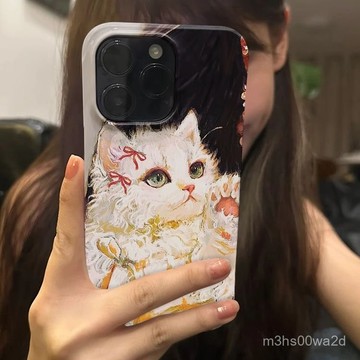 油畵可愛貓咪 防摔 手機殼 蘋果iPhone16 15 14 11 12 13 Pro max xs xr保護殼 78p