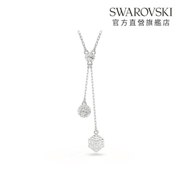 【SWAROVSKI旗艦店】Dextera 鏈墜 圓形切割 球體和方塊 白色 鍍白金色 項鍊 施華洛世奇 官方直營