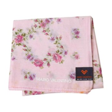 MARIO VALENTINO 日本製100%棉繽紛薔薇菱格紋圖騰字母LOGO帕巾(粉紅系/46CM)