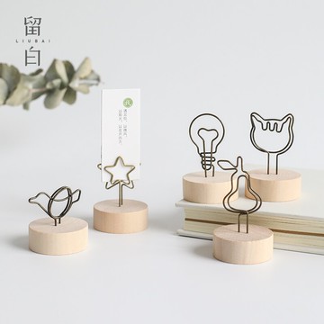 復古木質留言夾 便簽夾座 鐵藝照片夾 桌面便簽夾 簡約清新擺件