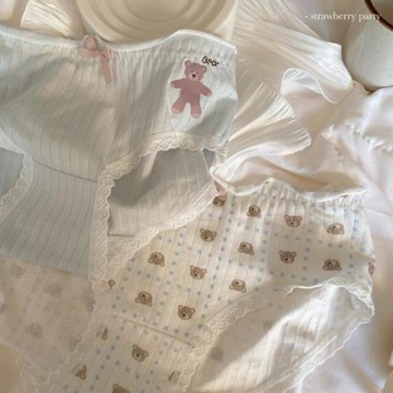 3條裝軟乎乎的小奶熊日系螺紋女士內褲中腰可愛風透氣舒適三角褲