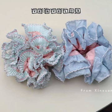 两件9.9折🔥臺灣出貨🔥可開發票✅韓系重工藍粉系飽滿花邊大腸髮圈氣質溫柔髮飾春夏小清新頭花髮飾
