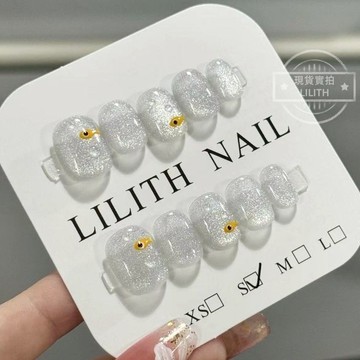 可隔日到貨！泡泡小銀魚 純手工玻璃珠貓眼穿戴甲 爆閃 可愛元氣手繪卡通小魚  短款可拆卸手工甲 光療甲片 假指甲 指甲貼