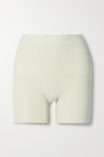Skims - Cotton Collection Ribbed Cotton-blend Jersey Boxer Shorts - Bone - Cream - 2XL